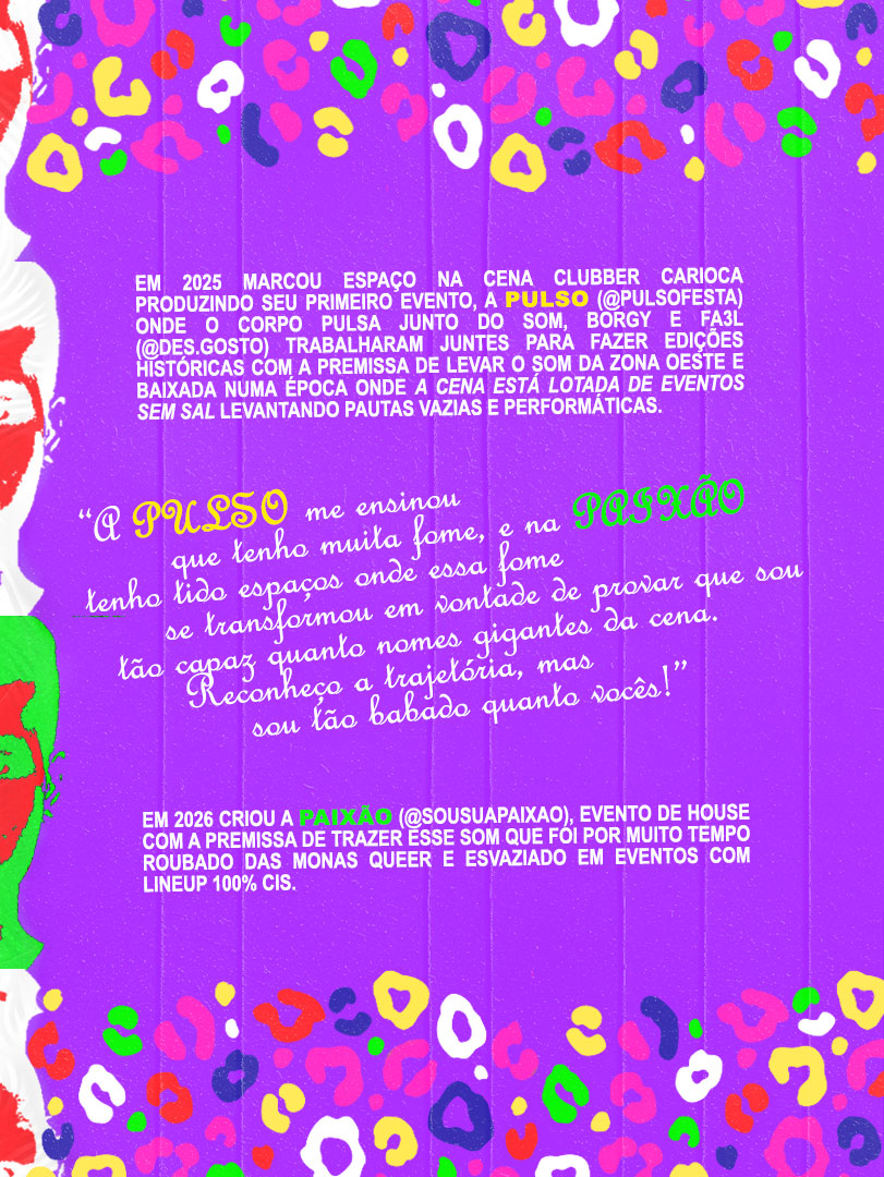 Pulso e Paixão, em fundo roxo com estampa de oncinha